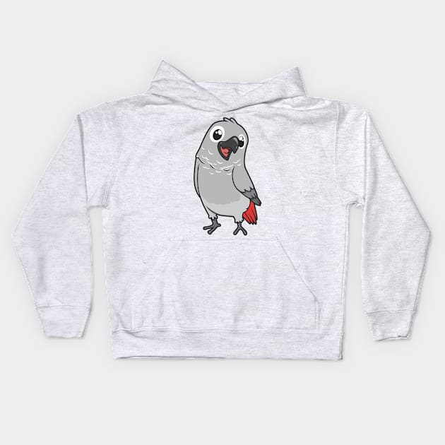 Kawaii gray parrot Kids Hoodie by Modern Medieval Design